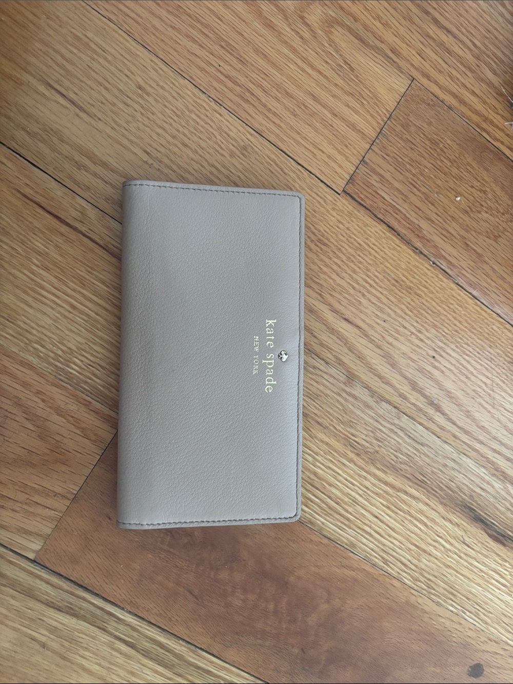 kate spade Taupe Leather Continental Wallet with Gold Logo